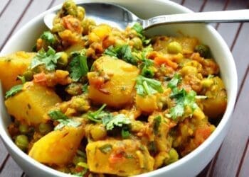 Indian Curried Potatoes and Peas (Alu Mattar)