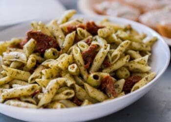 Olive Tomato and Pesto Pasta Recipe - TheRecipe.Website
