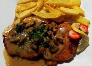 Chicken Schnitzel in a Mushroom Sauce Recipe - TheRecipe.Website